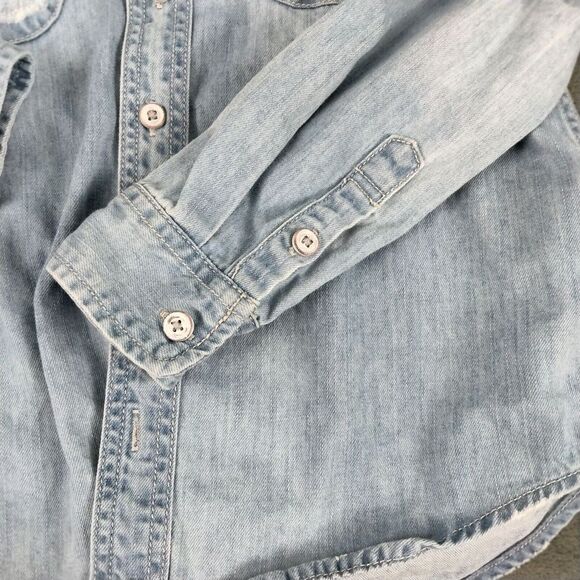 Adriano Goldschmied Denim Shirt Youth Boys Small Blue Distressed Button Up AG - Picture 6 of 11